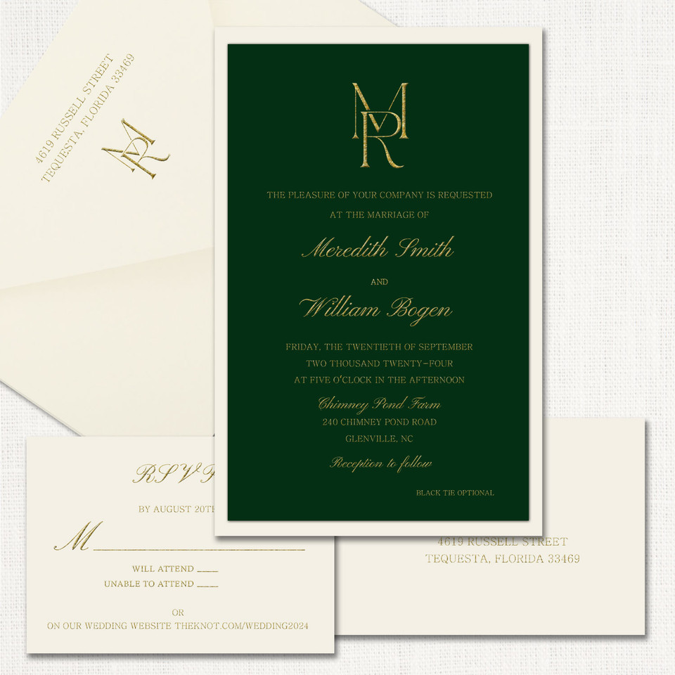 Meredith Hunter Green Wedding Invitations Two Layered Leslie Store