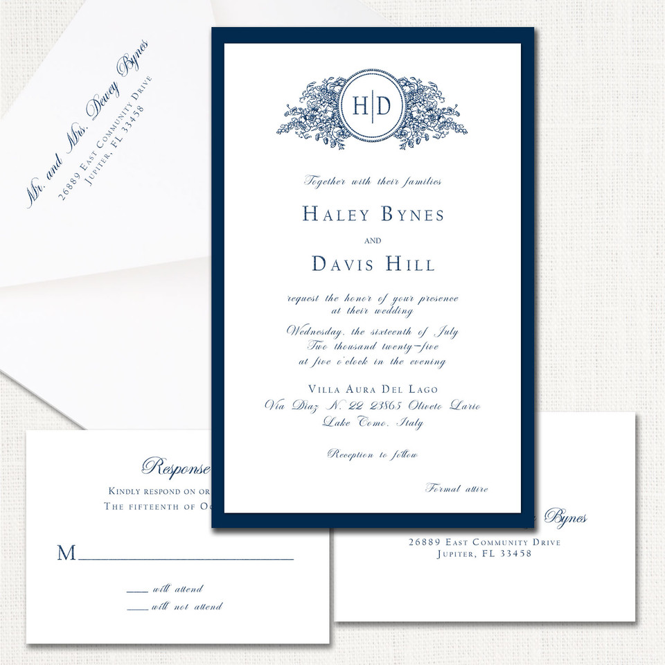 Haley Navy Wedding Invitations Two Layered Leslie Store