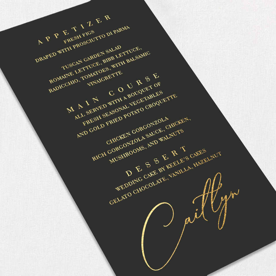 Foil Wedding Menu w/ Guest Names Wedding Menu Leslie Stationery Store