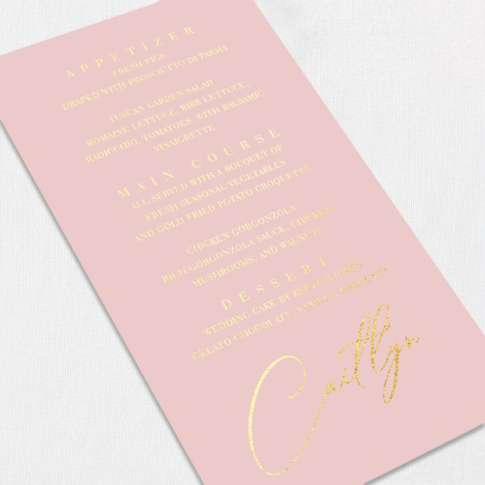 Foil Wedding Menu w/ Guest Names Wedding Menu Leslie Stationery Store