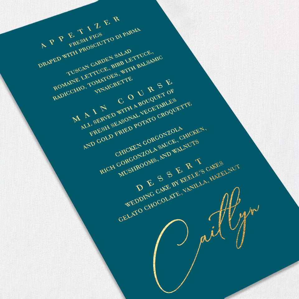 Foil Wedding Menu w/ Guest Names Wedding Menu Leslie Stationery Store