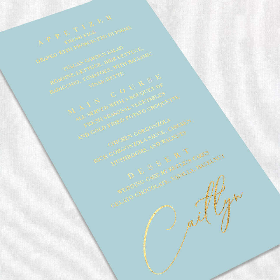 Foil Wedding Menu w/ Guest Names Wedding Menu Leslie Stationery Store
