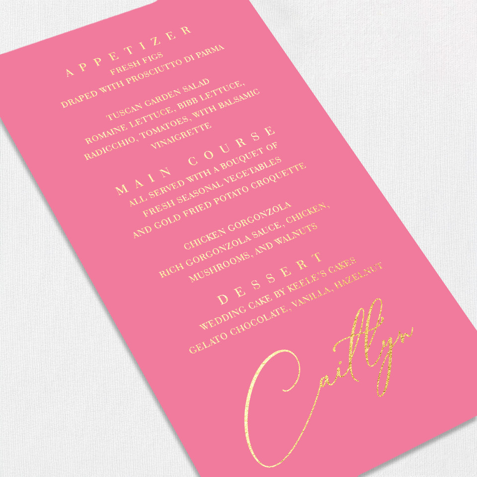 Foil Wedding Menu w/ Guest Names Wedding Menu Leslie Stationery Store