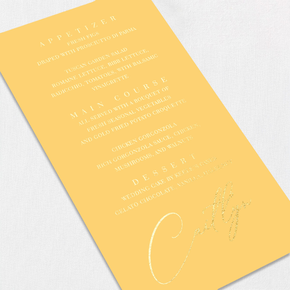 Foil Wedding Menu w/ Guest Names Wedding Menu Leslie Stationery Store