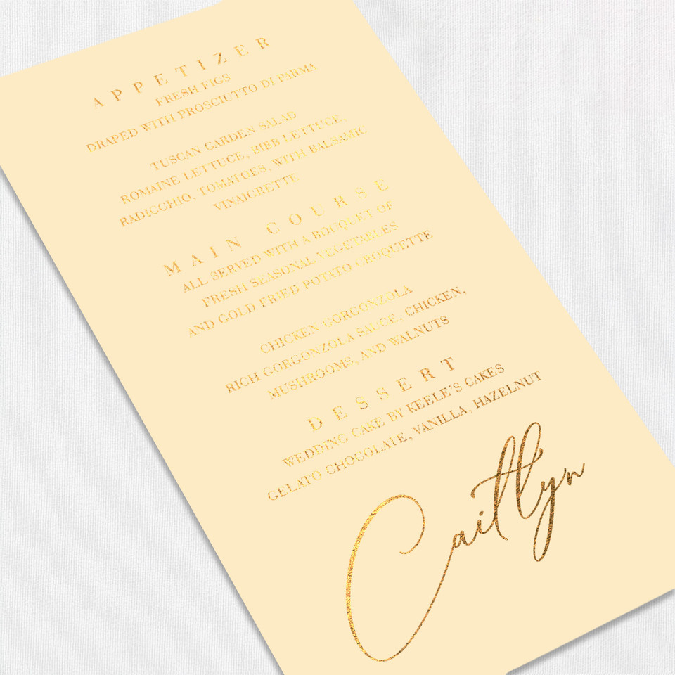 Foil Wedding Menu w/ Guest Names Wedding Menu Leslie Stationery Store