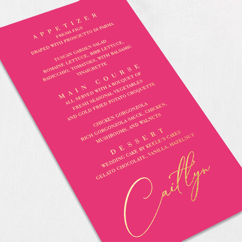Foil Wedding Menu w/ Guest Names Wedding Menu Leslie Stationery Store