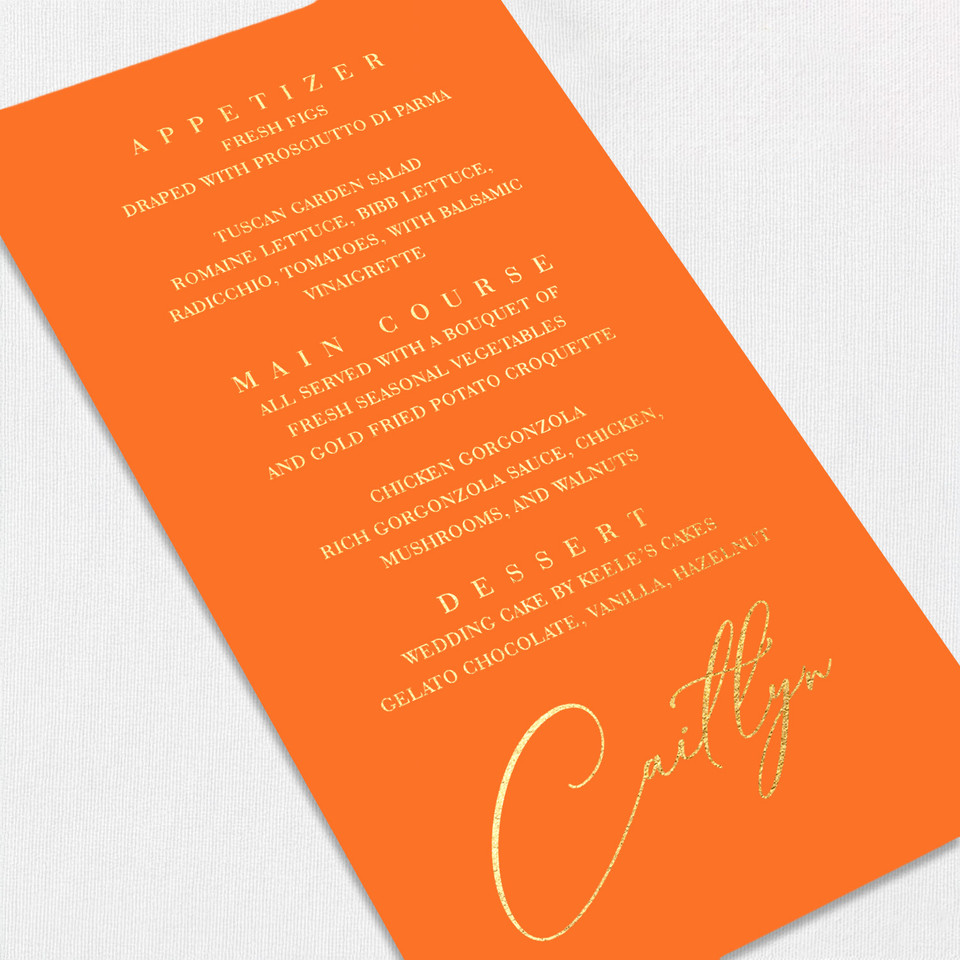 Foil Wedding Menu w/ Guest Names Wedding Menu Leslie Stationery Store