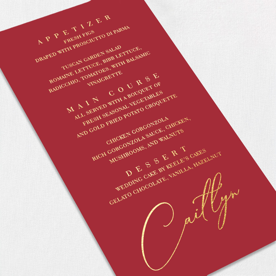 Foil Wedding Menu w/ Guest Names Wedding Menu Leslie Stationery Store