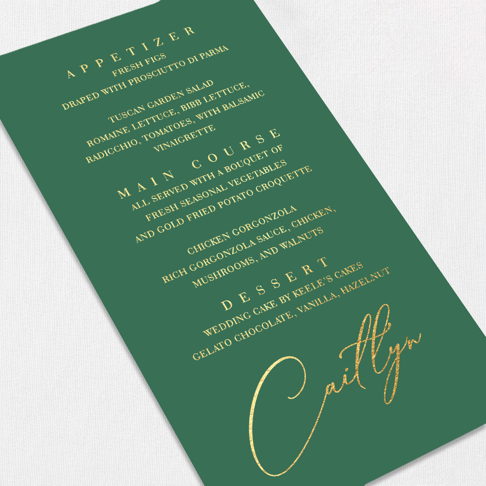 Foil Wedding Menu w/ Guest Names Wedding Menu Leslie Stationery Store