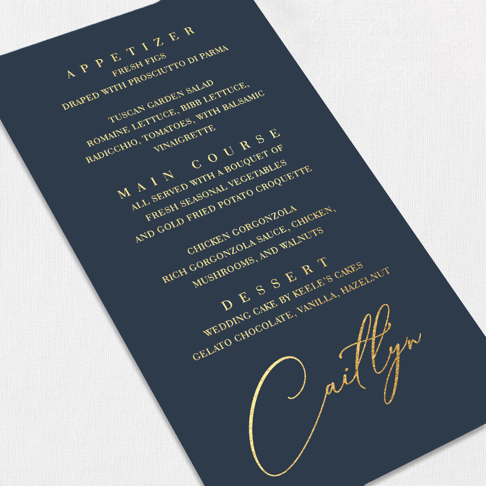 Foil Wedding Menu w/ Guest Names Wedding Menu Leslie Stationery Store