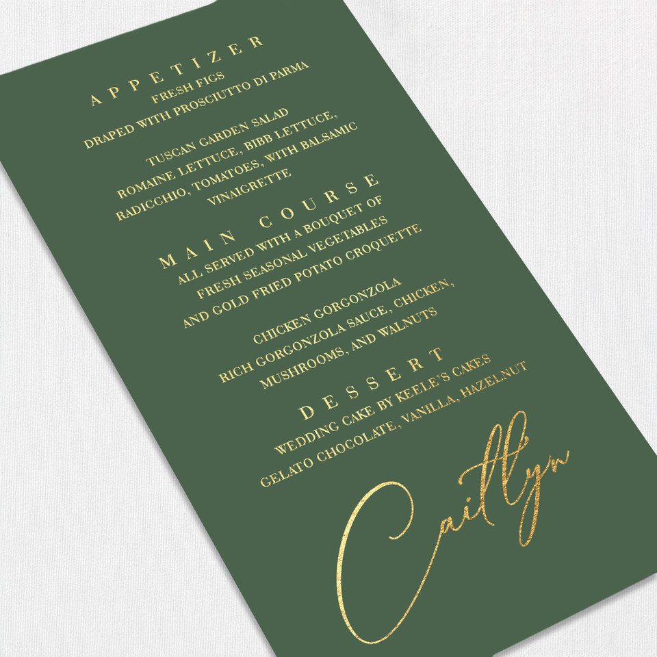 Foil Wedding Menu w/ Guest Names Wedding Menu Leslie Stationery Store