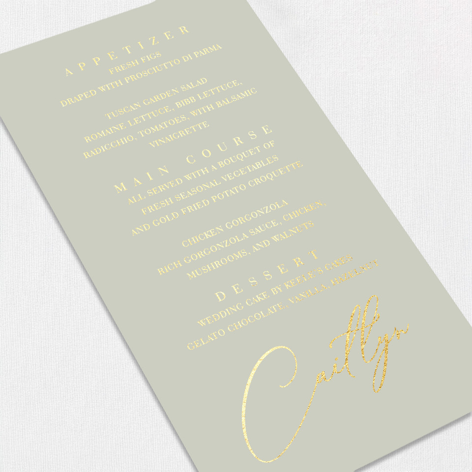 Foil Wedding Menu w/ Guest Names Wedding Menu Leslie Stationery Store
