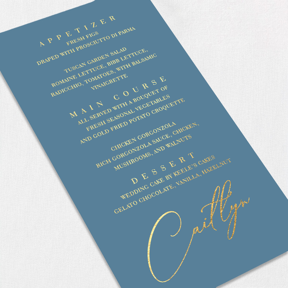 Foil Wedding Menu w/ Guest Names Wedding Menu Leslie Stationery Store