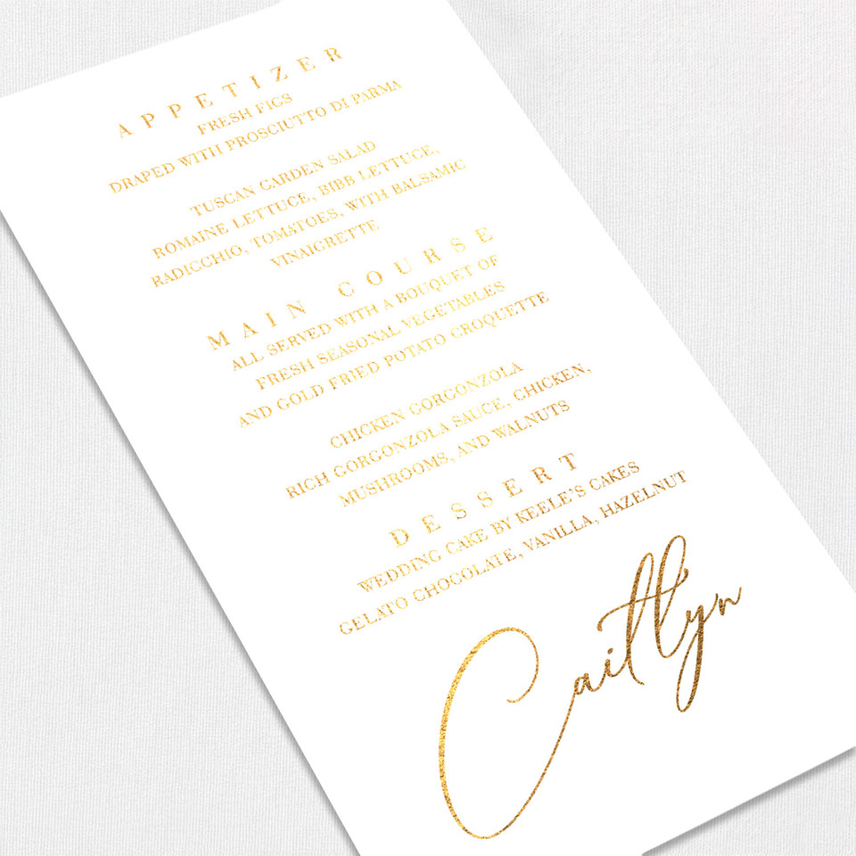 Foil Wedding Menu w/ Guest Names Wedding Menu Leslie Stationery Store