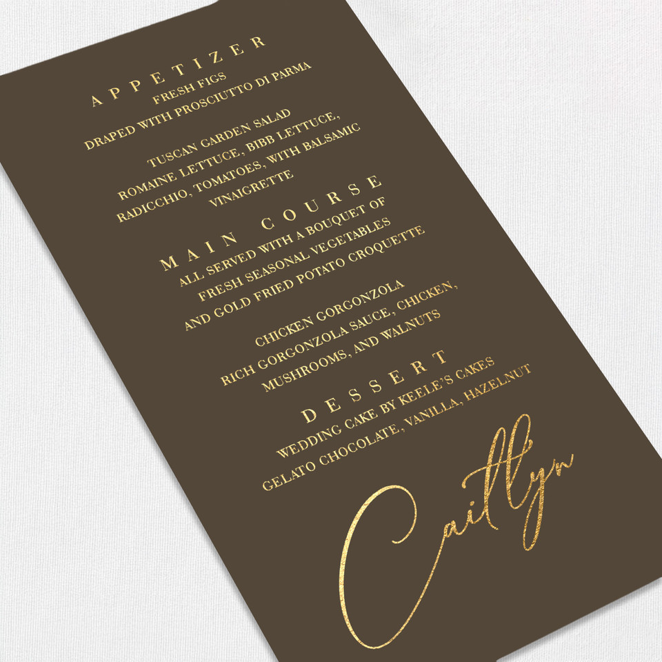 Foil Wedding Menu w/ Guest Names Wedding Menu Leslie Stationery Store