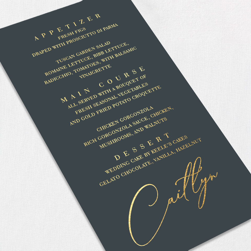 Foil Wedding Menu w/ Guest Names Wedding Menu Leslie Stationery Store