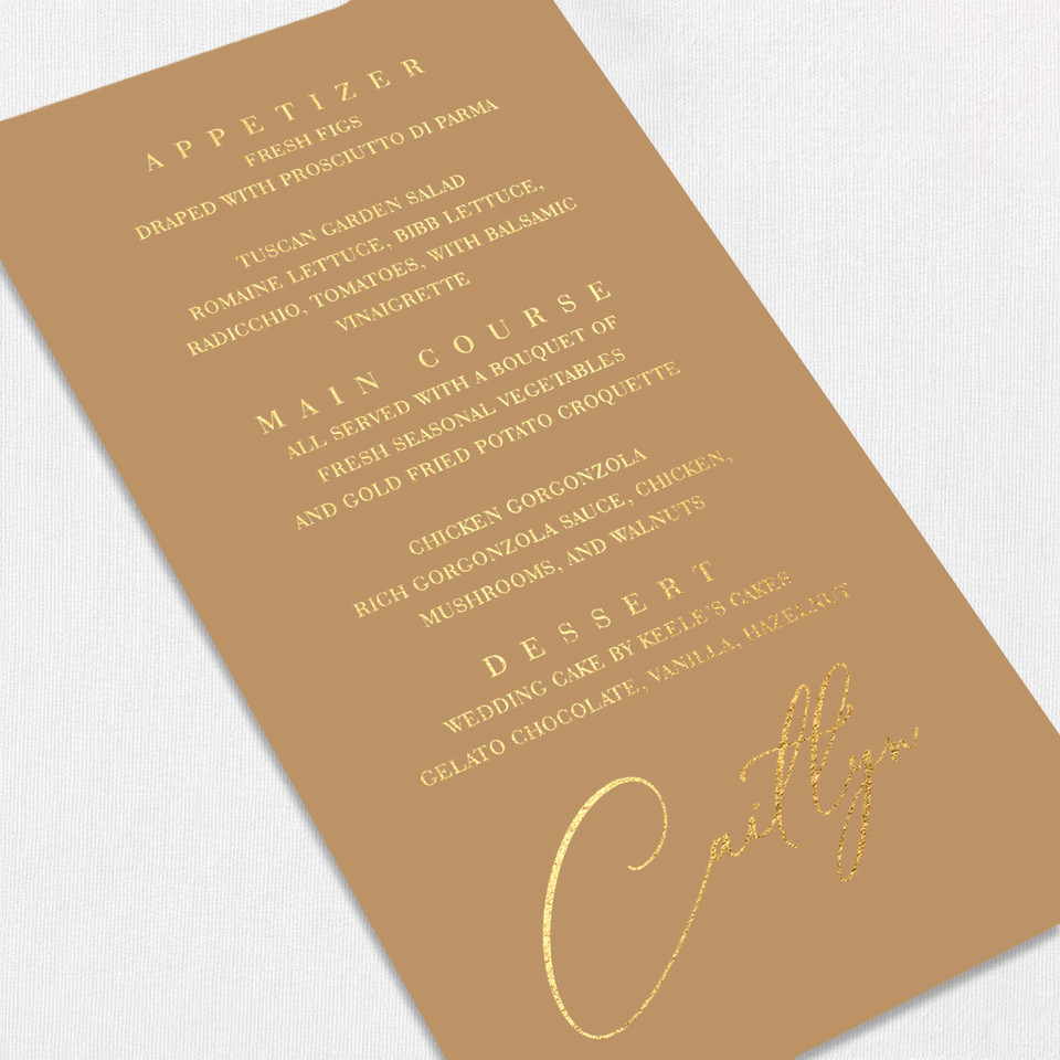 Foil Wedding Menu w/ Guest Names Wedding Menu Leslie Stationery Store