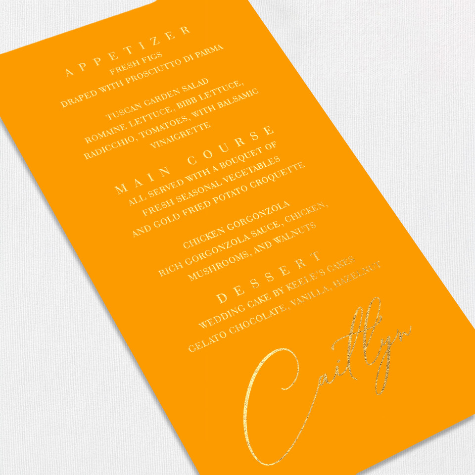 Foil Wedding Menu w/ Guest Names Wedding Menu Leslie Stationery Store