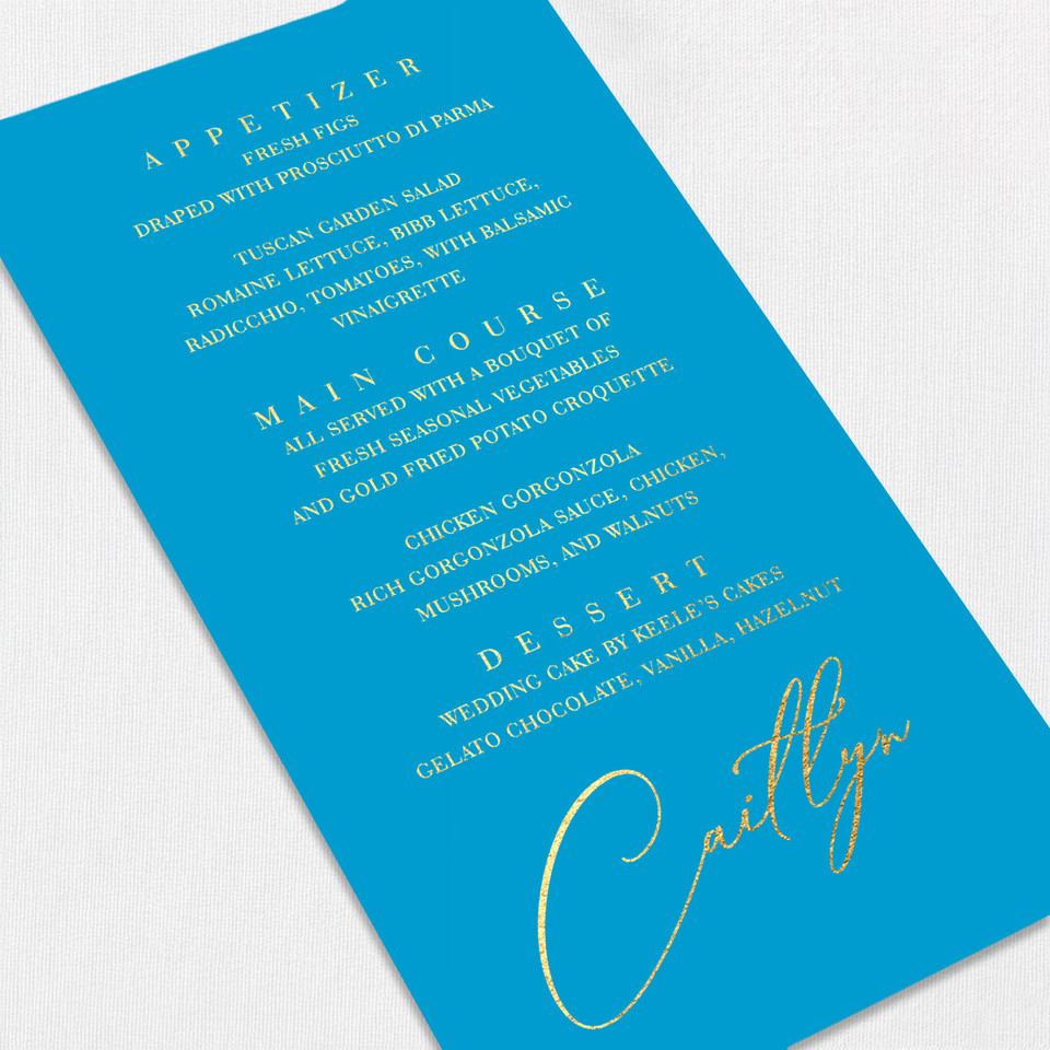 Foil Wedding Menu w/ Guest Names Wedding Menu Leslie Stationery Store