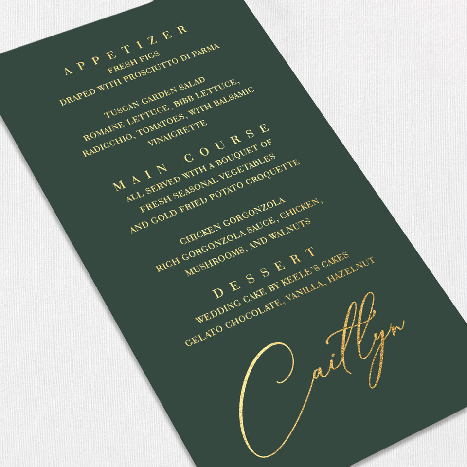 Foil Wedding Menu w/ Guest Names Wedding Menu Leslie Stationery Store
