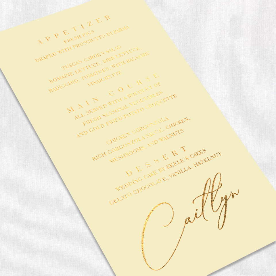 Foil Wedding Menu w/ Guest Names Wedding Menu Leslie Stationery Store