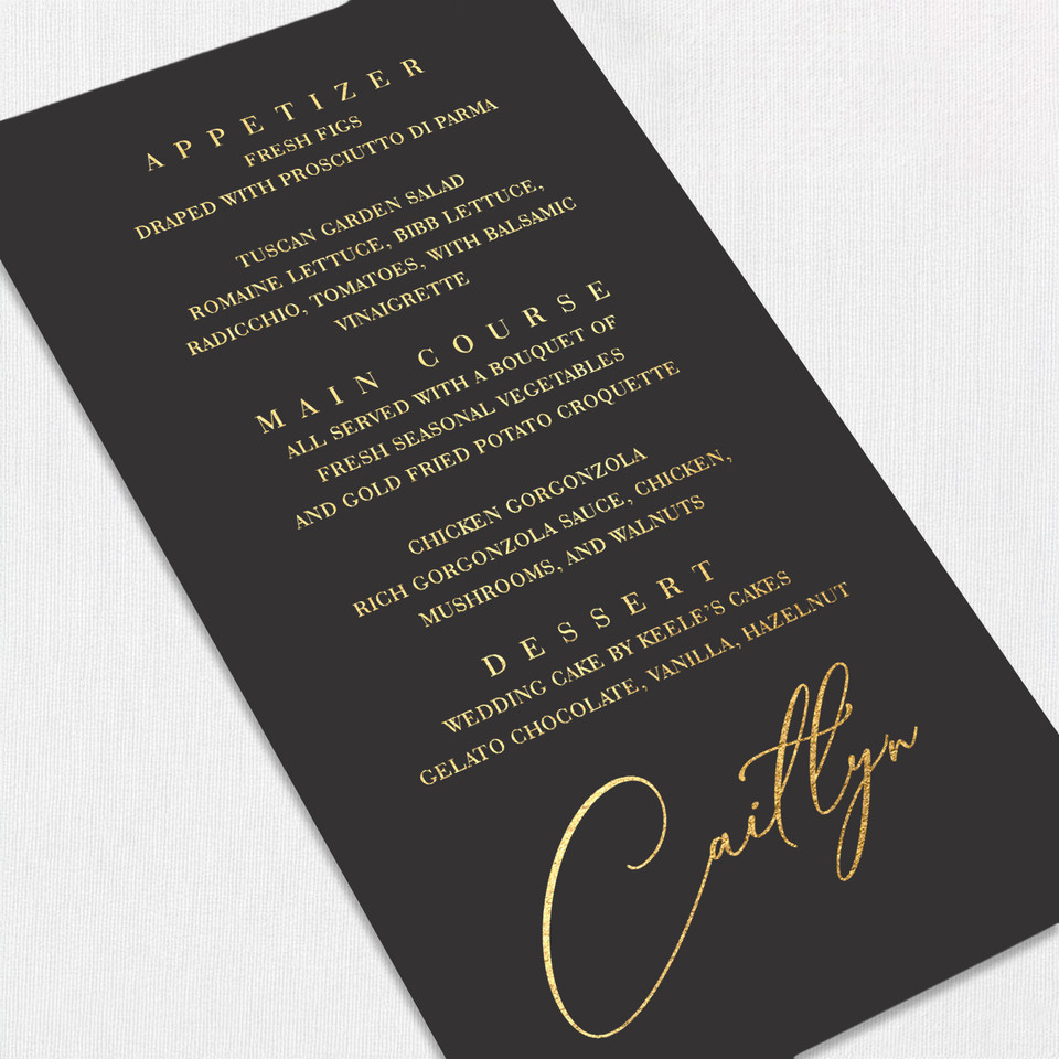 Foil Wedding Menu w/ Guest Names Wedding Menu Leslie Stationery Store
