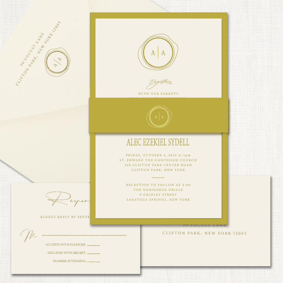 Alexandra Belly Band Chartreuse Wedding Invitations Two Layered Leslie Stationery Store