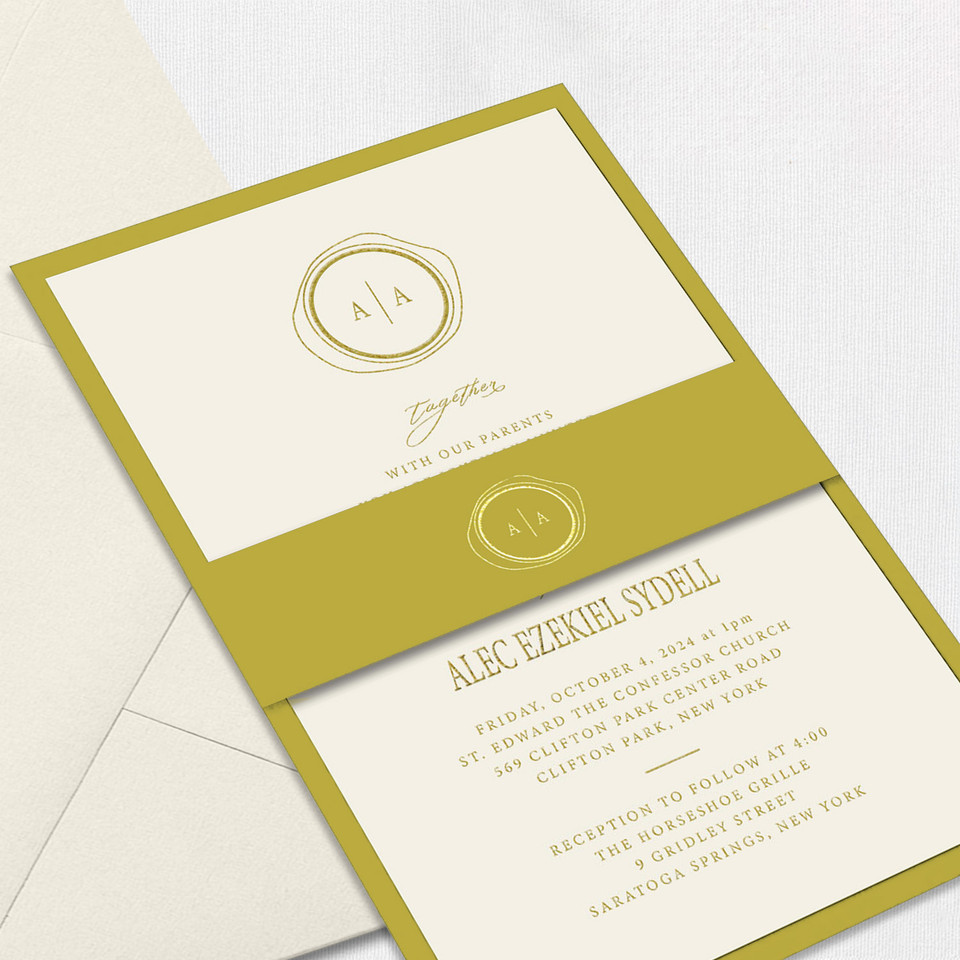 Alexandra Belly Band Chartreuse Wedding Invitations Two Layered Leslie Stationery Store