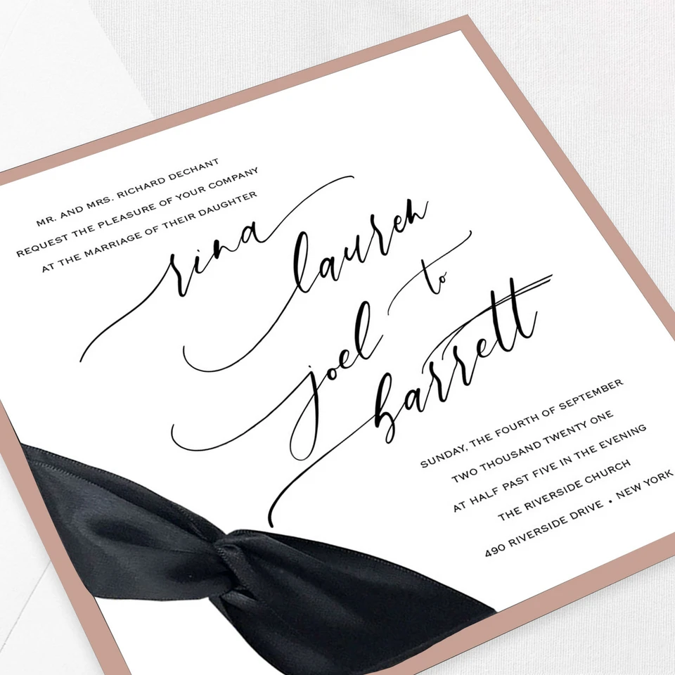 Rina Square Ribbon Spice Wedding Invitations Two Layered Leslie Stationery Store