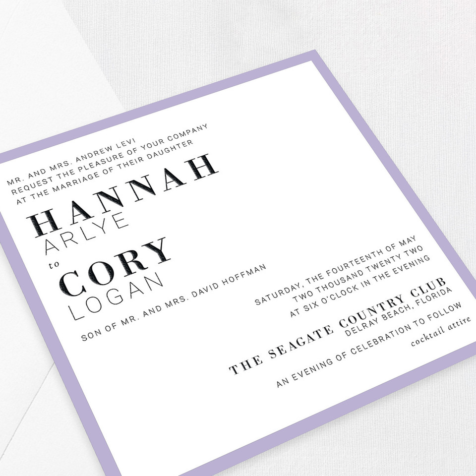 Hannah Square Lavender Wedding Invitations Two Layered Leslie Stationery Store