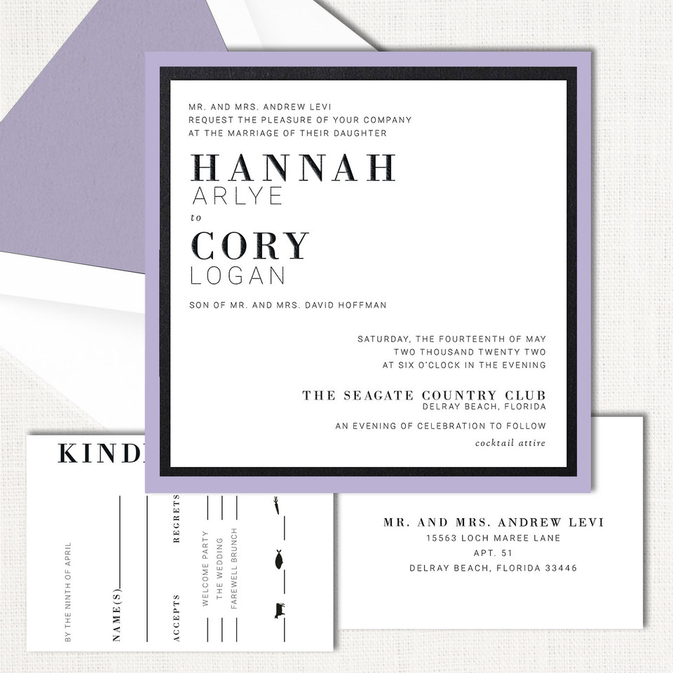 Hannah Black Lavender Wedding Invitations Two Layered Leslie Stationery Store