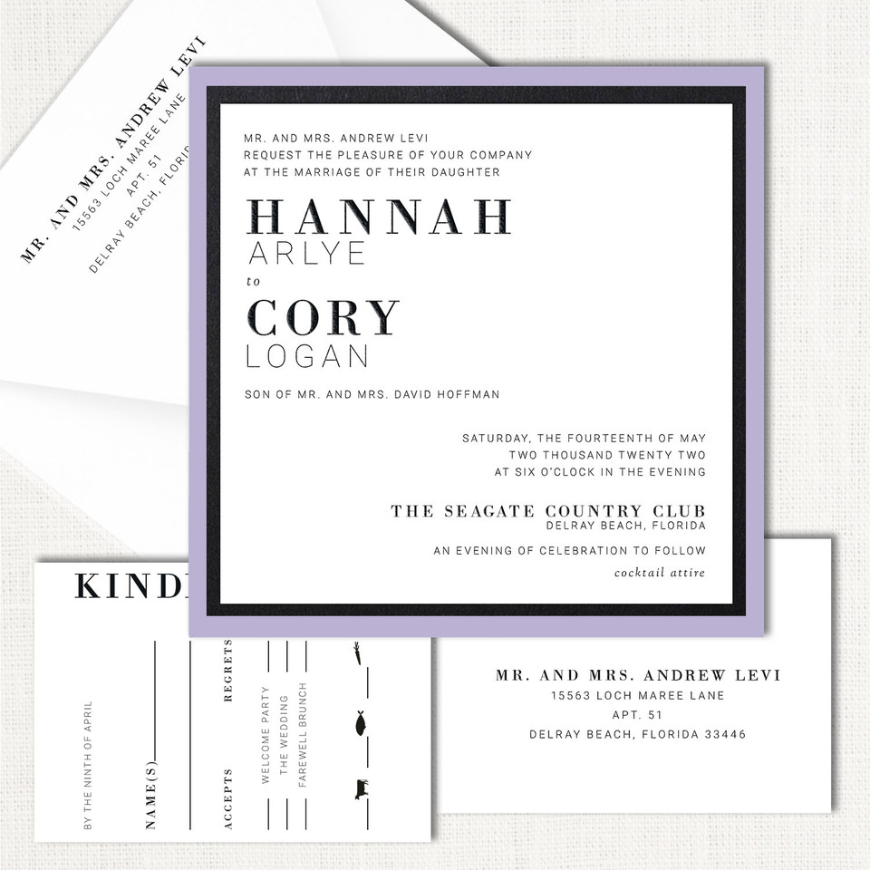 Hannah Black Lavender Wedding Invitations Two Layered Leslie Stationery Store