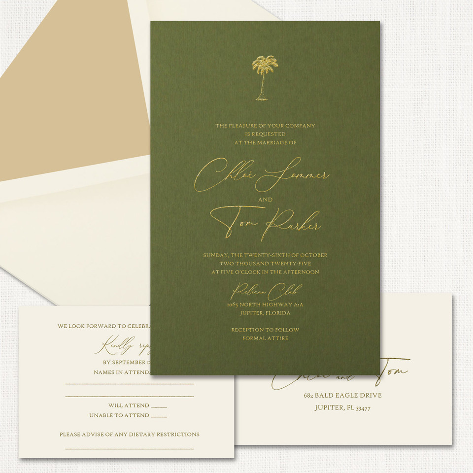 Chloe Mid Green Wedding Invitations One Layered Leslie Stationery Store