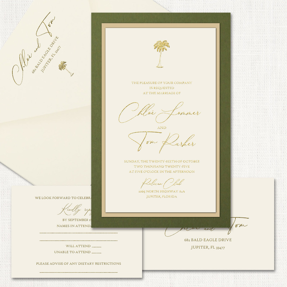 Chloe Mid Green Sand Wedding Invitations Three Layered Leslie Stationery Store