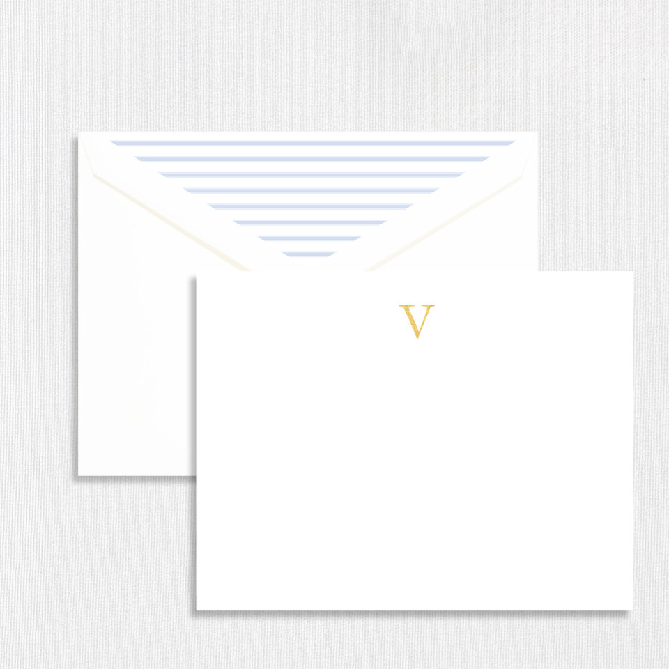 Blue Stripe Monogram Note Set Boxed Note Sets Leslie Stationery Store