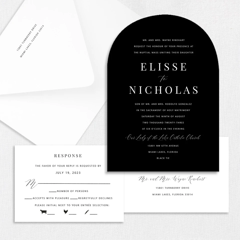 Elisse Black Arch Wedding Invitations One Layered Leslie Stationery Store