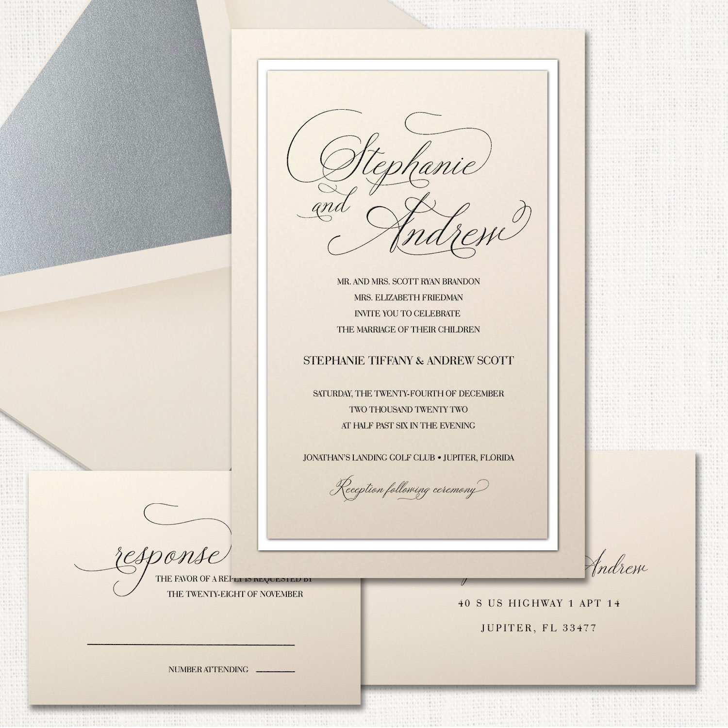 Stephanie Ecru Wedding Invitations
