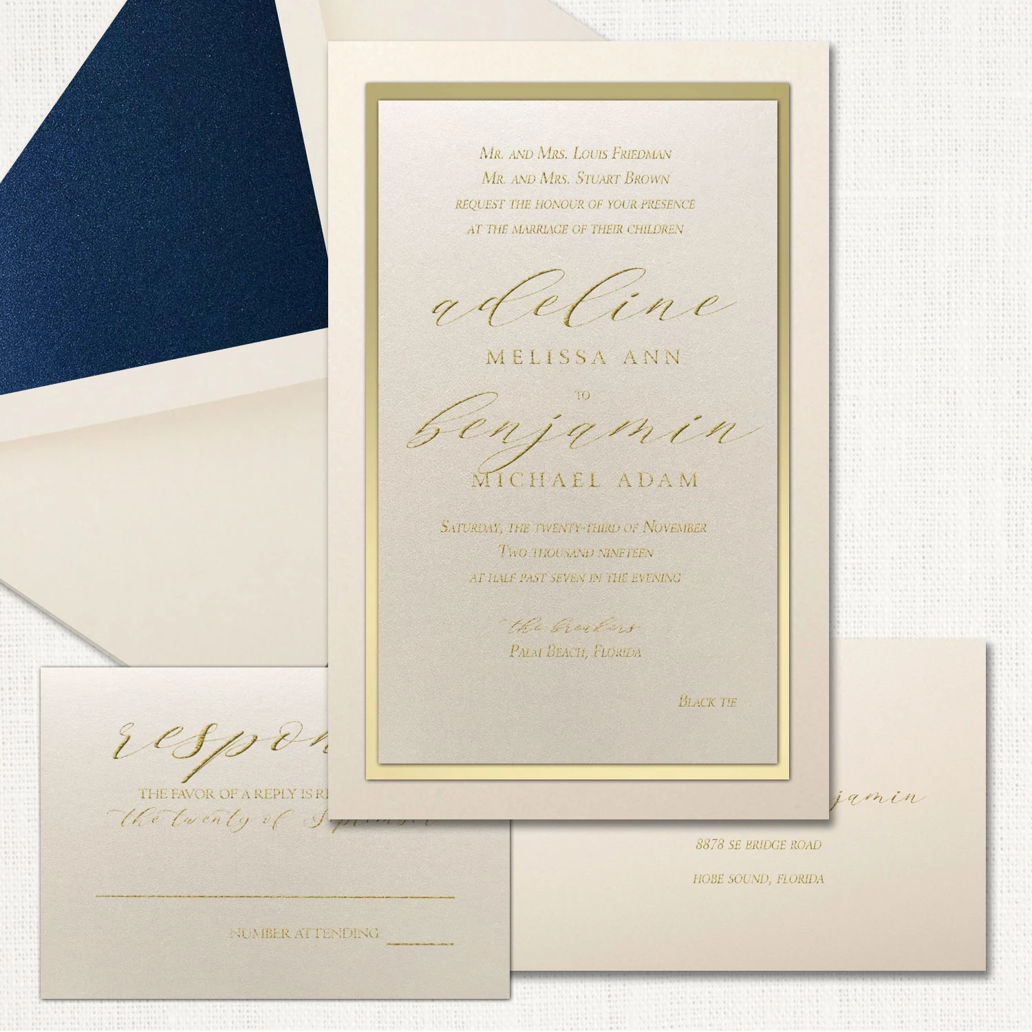 Adeline Gold Mirror Wedding Invitations