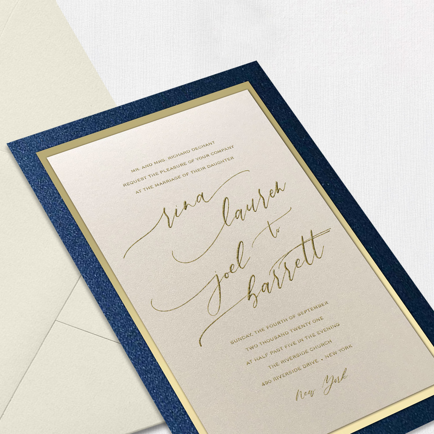 Rina Blue Gold Wedding Invitations