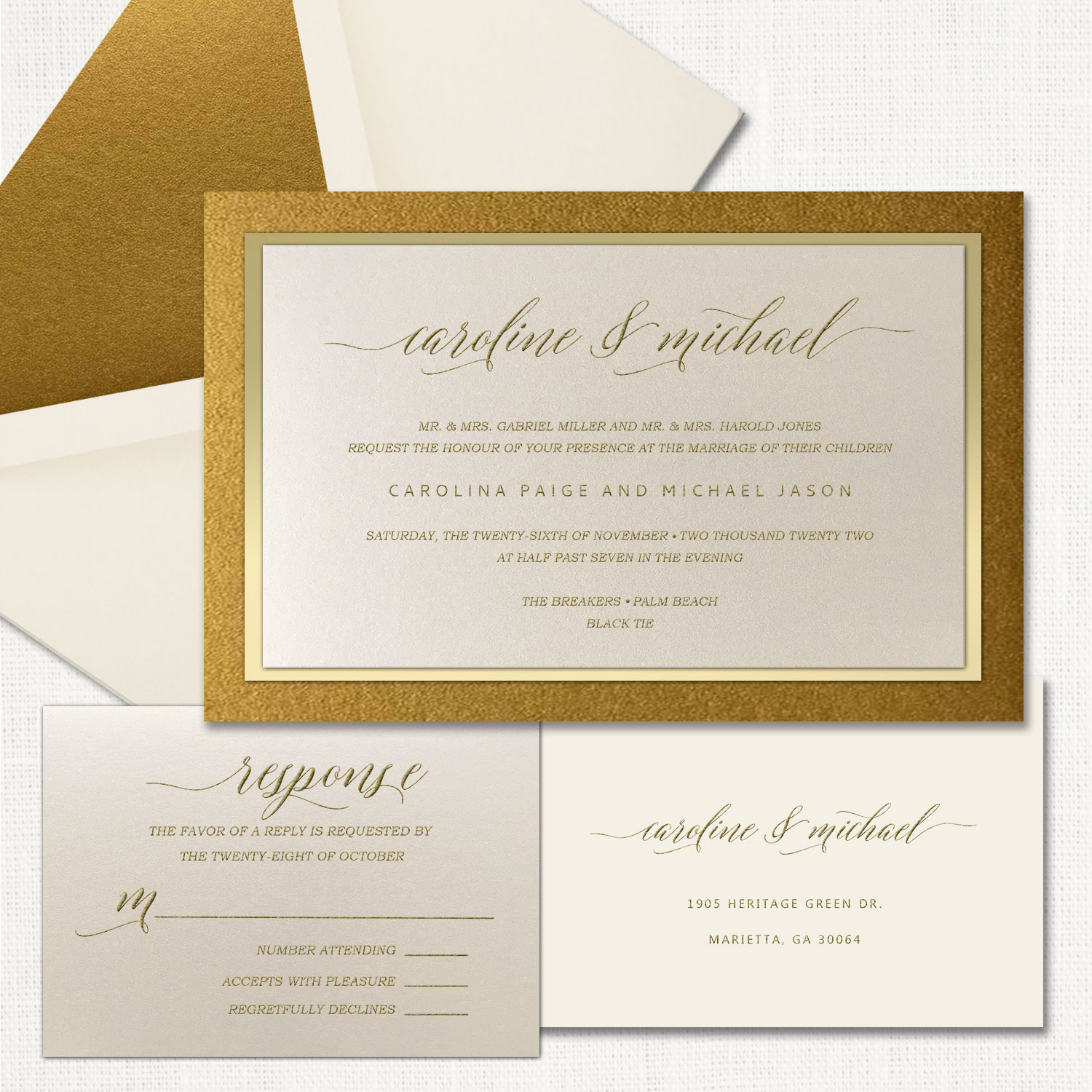 Caroline Gold Wedding Invitations