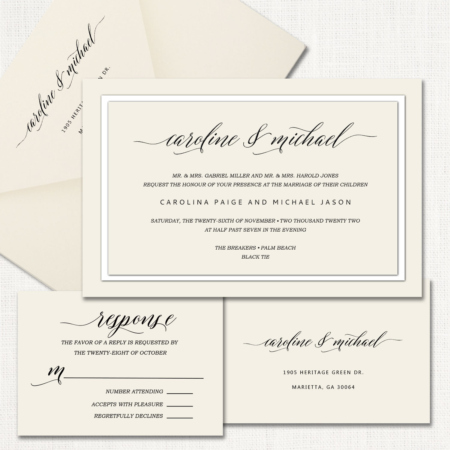 Caroline Ecru Wedding Invitations