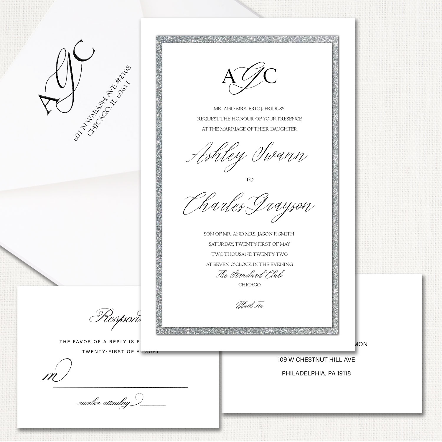 Ashley Silver Sparkle Wedding Invitations