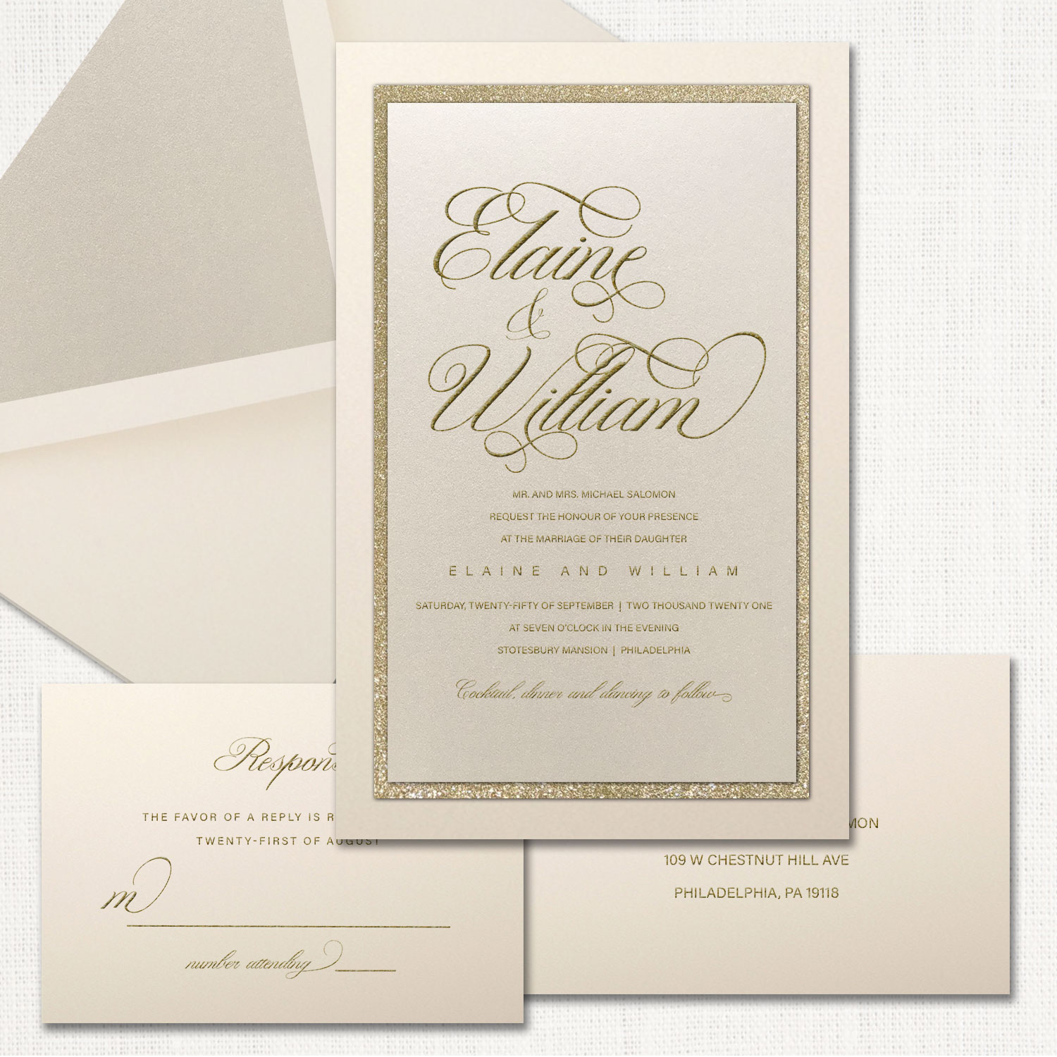 Elaine Gold Wedding Invitations