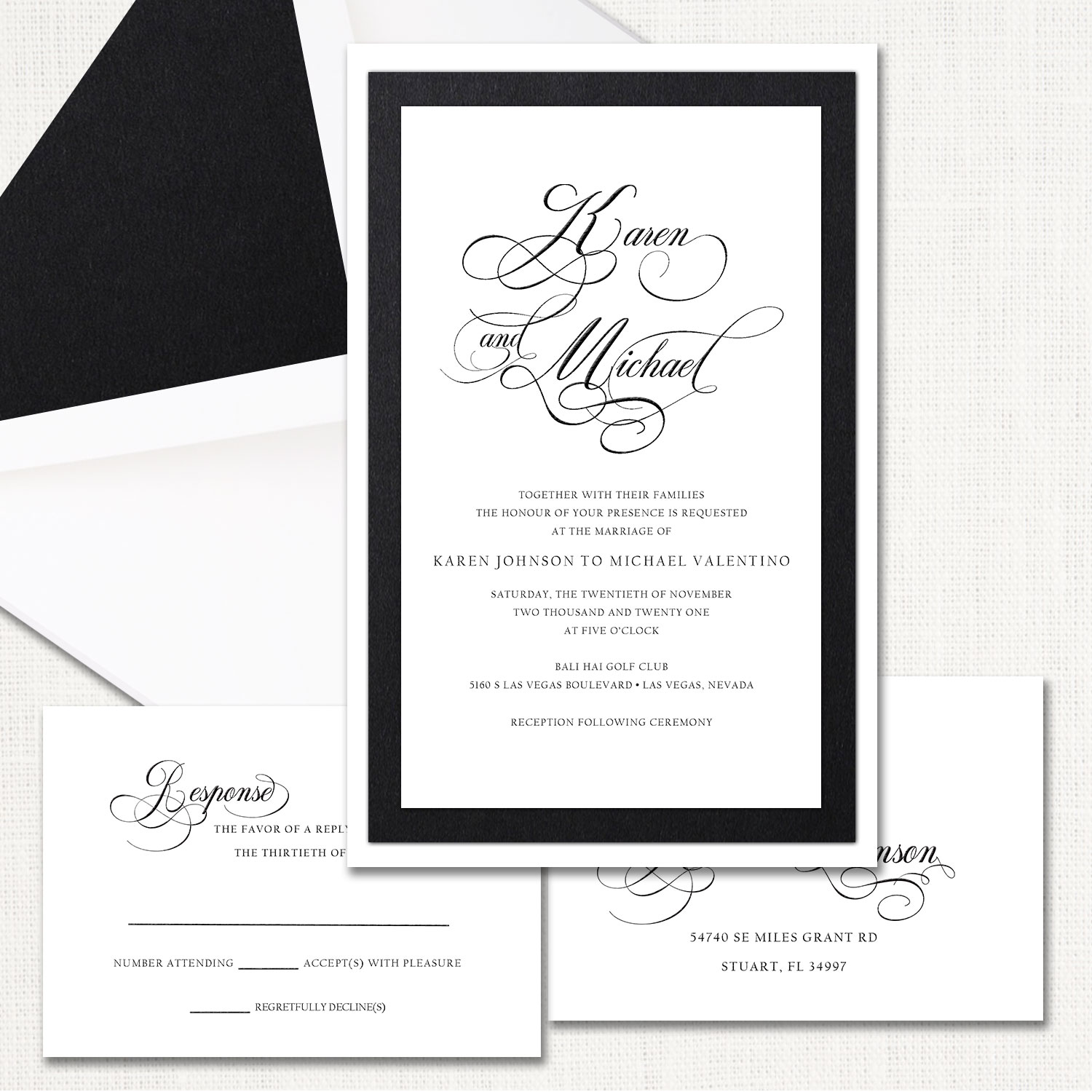 Karen Black and White Wedding Invitations