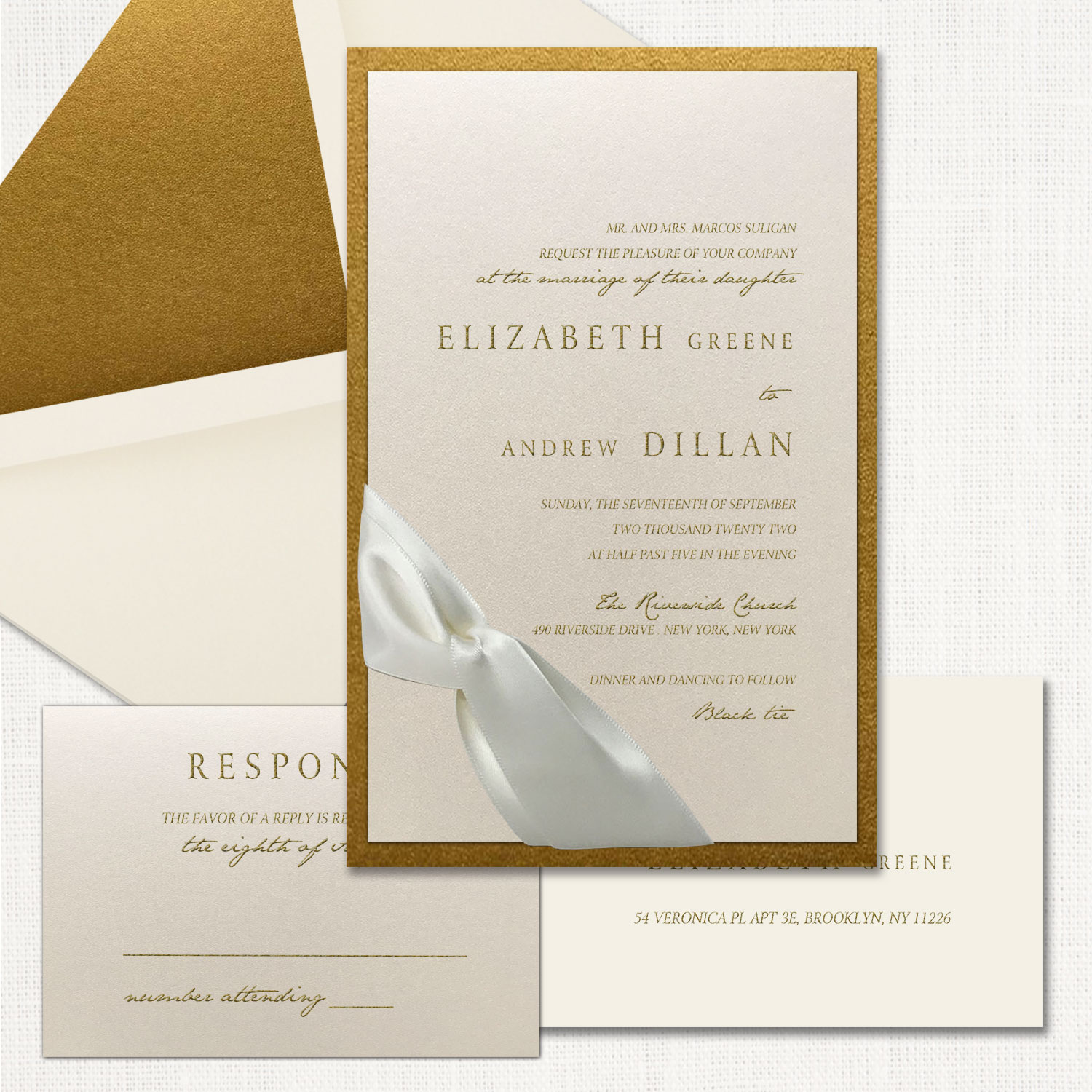 Elizabeth Ecru Ribbon Wedding Invitations