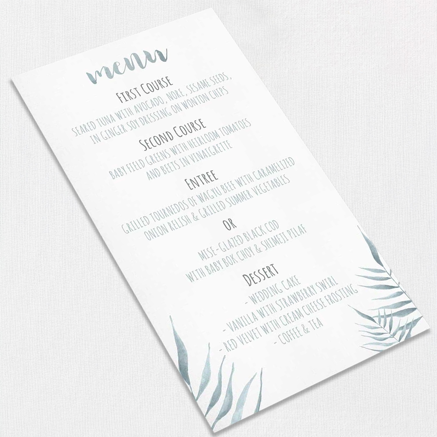 Lana Wedding Menu