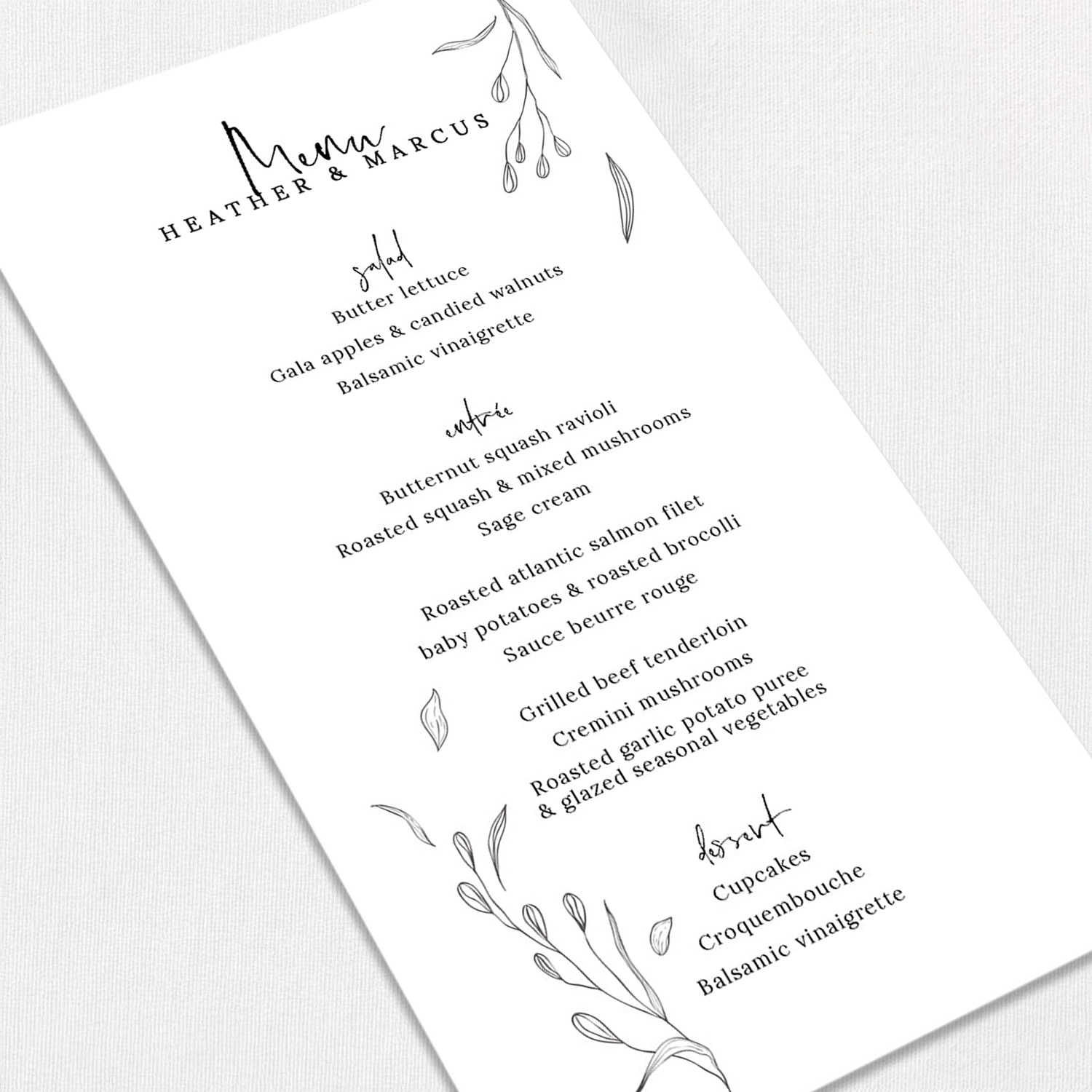 Heather Wedding Menu