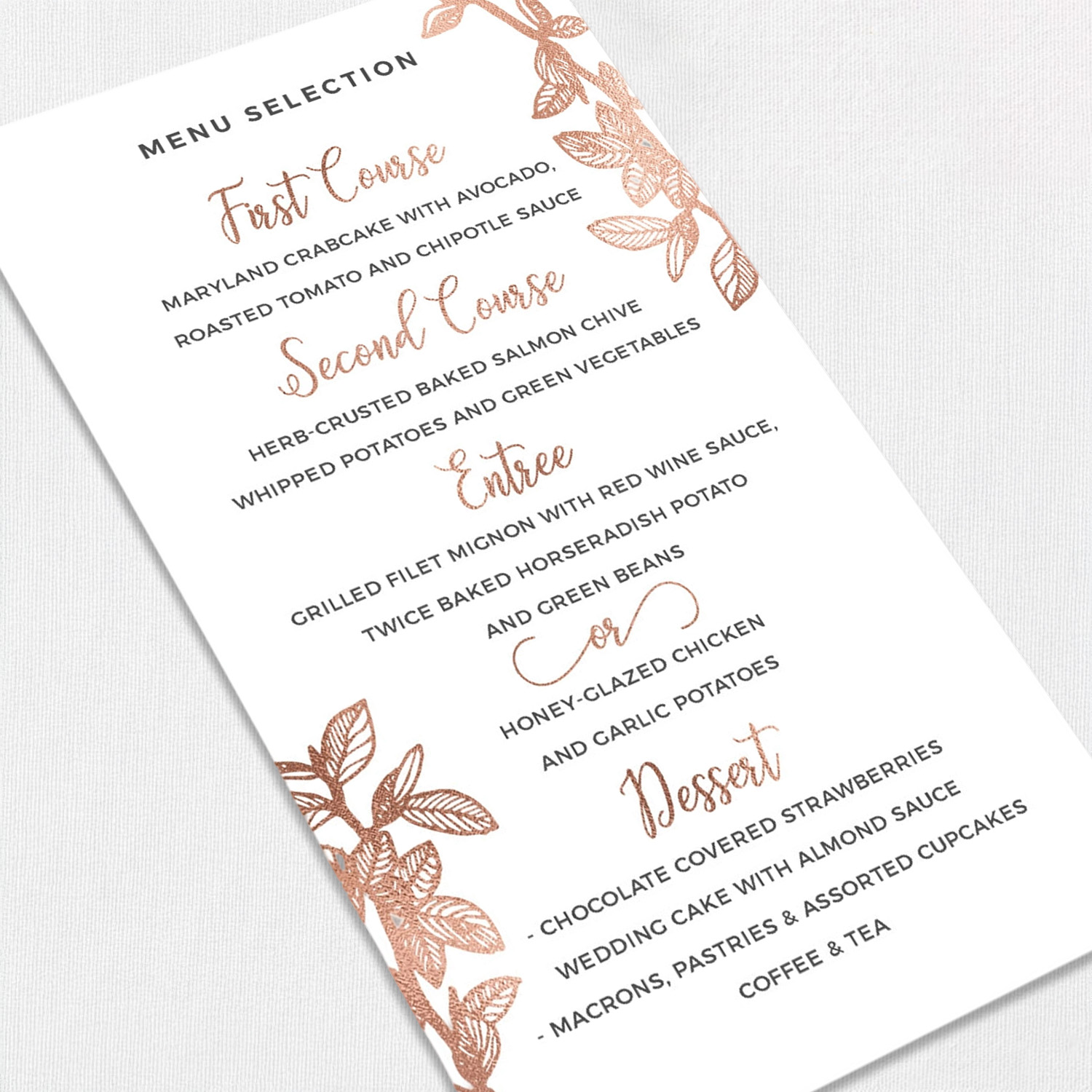 Andreea Wedding Menu