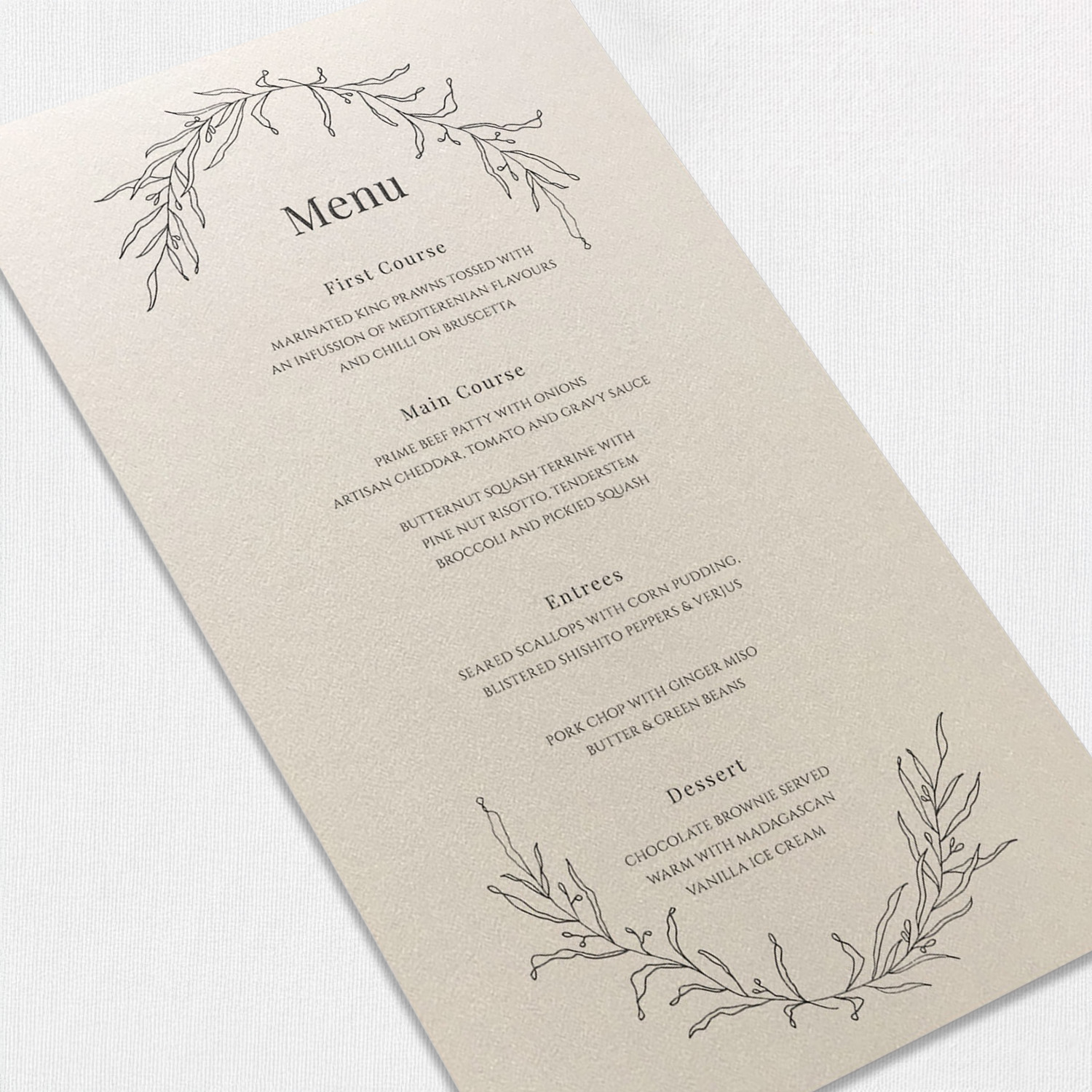Keira Wedding Menu