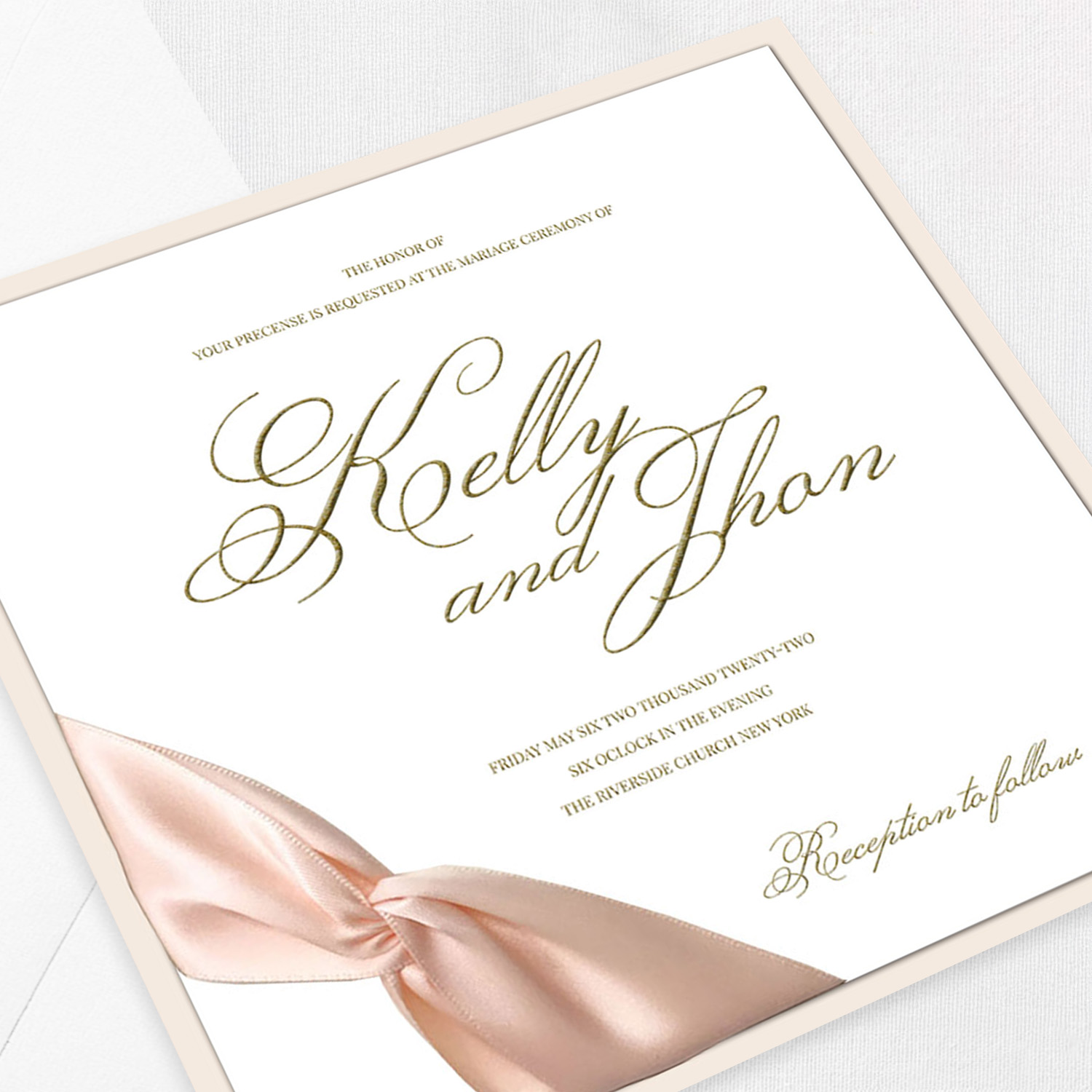 Kelly Square Ribbon Wedding Invitations